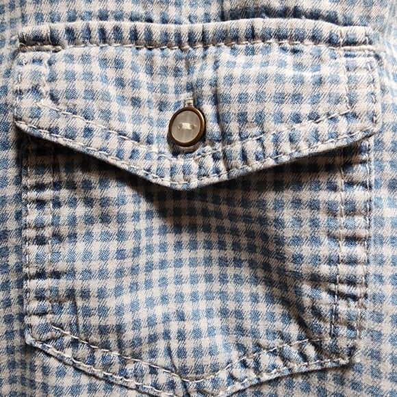 Vintage Vanilla Star Blue Gingham 100% Cotton Button-Up Shirt Size L - Picture 11 of 12